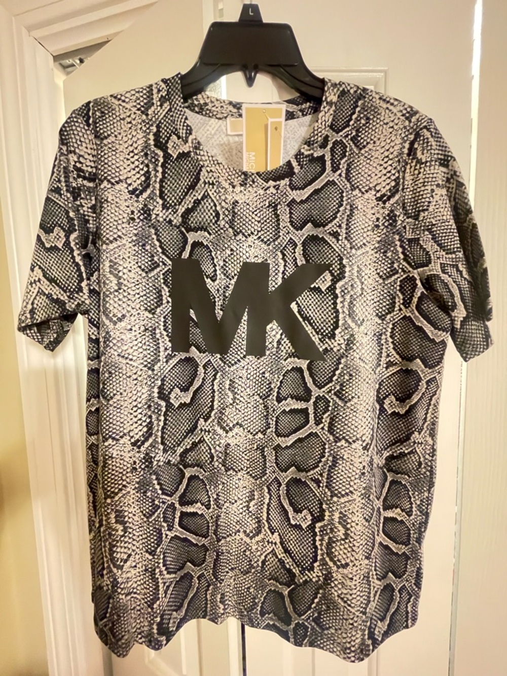 Michael Kors Snake-Print MK Logo Tee - Black & White